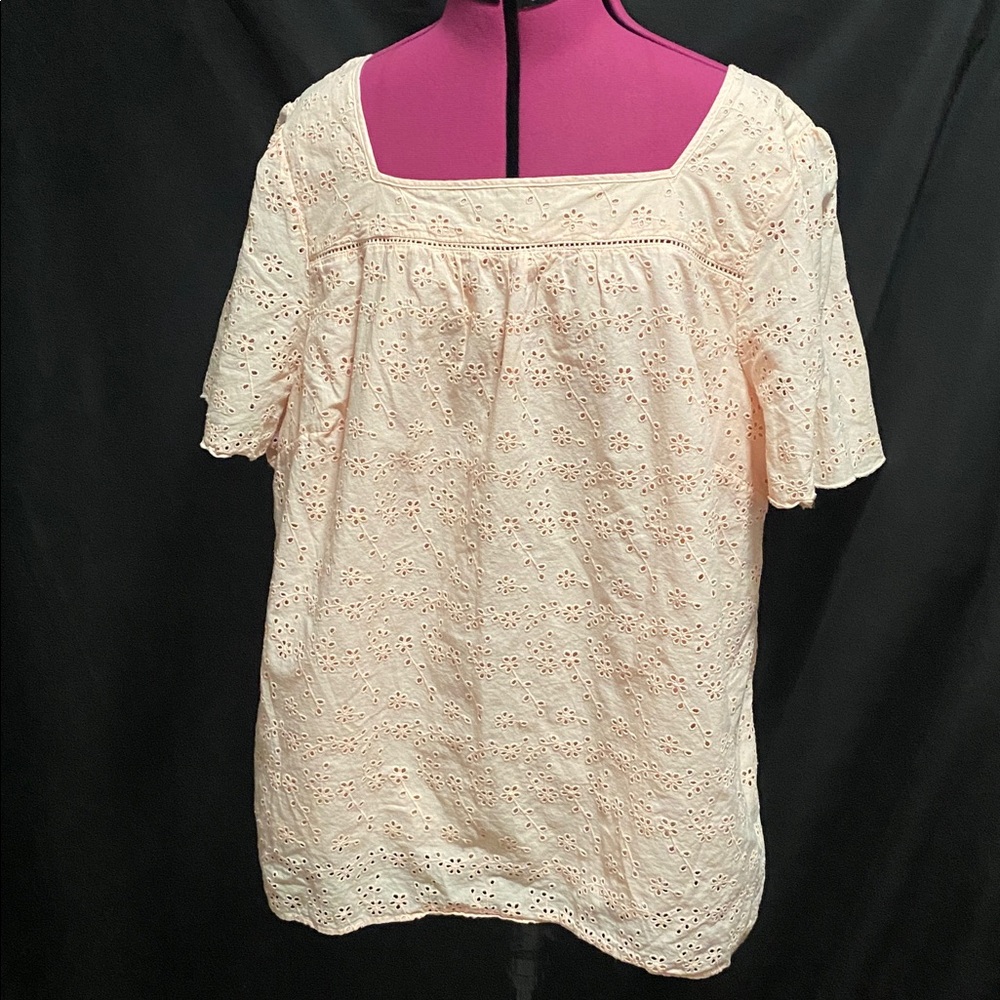 'NWOT TALBOTS PLUS pink eyelet lined short sleeve Boho blouse top 3X
